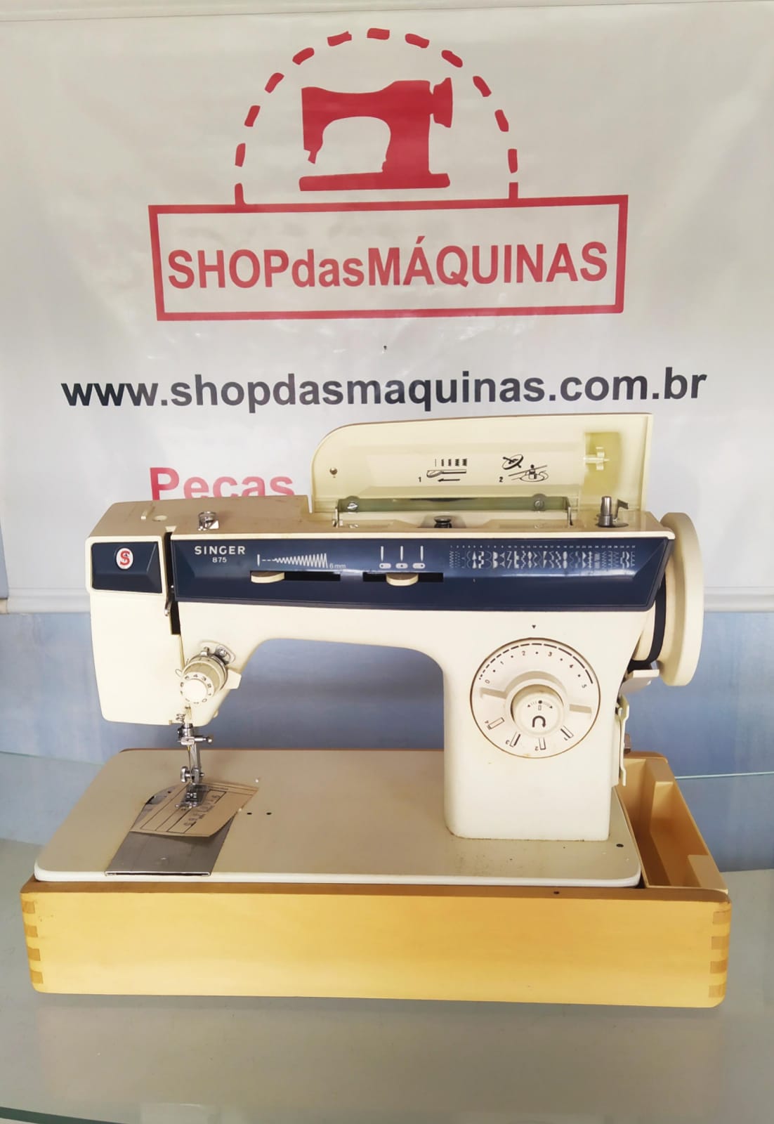 Maquina de Costura Singer 875 Azul Nova de Mostruário Completa